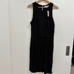 Ann Taylor LOFT Black ruched midi slip dress high neck side ruching Petite LP